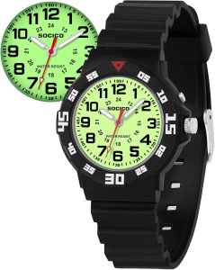 SOCICO Kids Analog Watch with Light for Boys Girls Waterproof Time Teaching Watch with Soft Band Learning Time Wrist Watch Easy to Read for Children Great Gifts