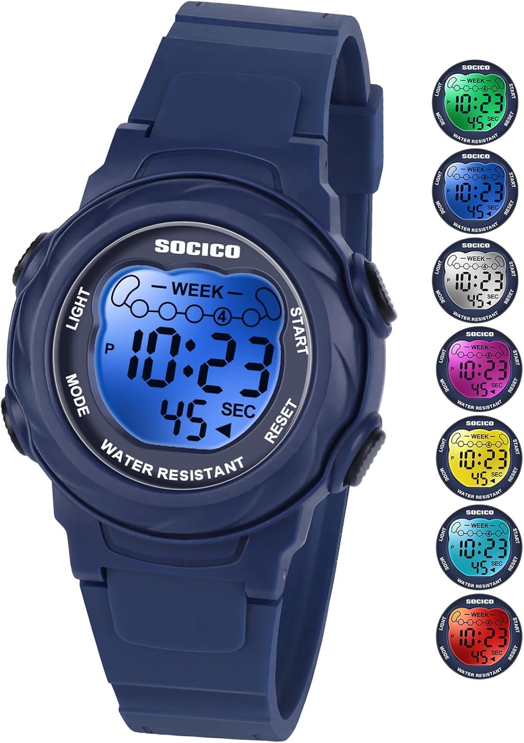 Digital Watches for Girls Boys, Waterproof, 7 Color Lights Waterproof Watches for Kids
