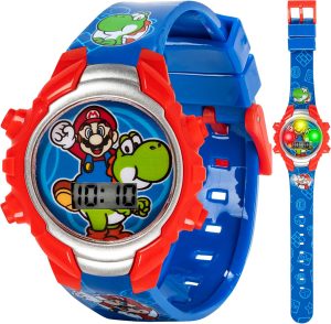 Accutime Super Mario Kids Digital Watch with Yoshi, LED Light Show, Soft Silicone Strap, Durable Kid-Friendly Design, Fun Time-Telling for Boys and Girls